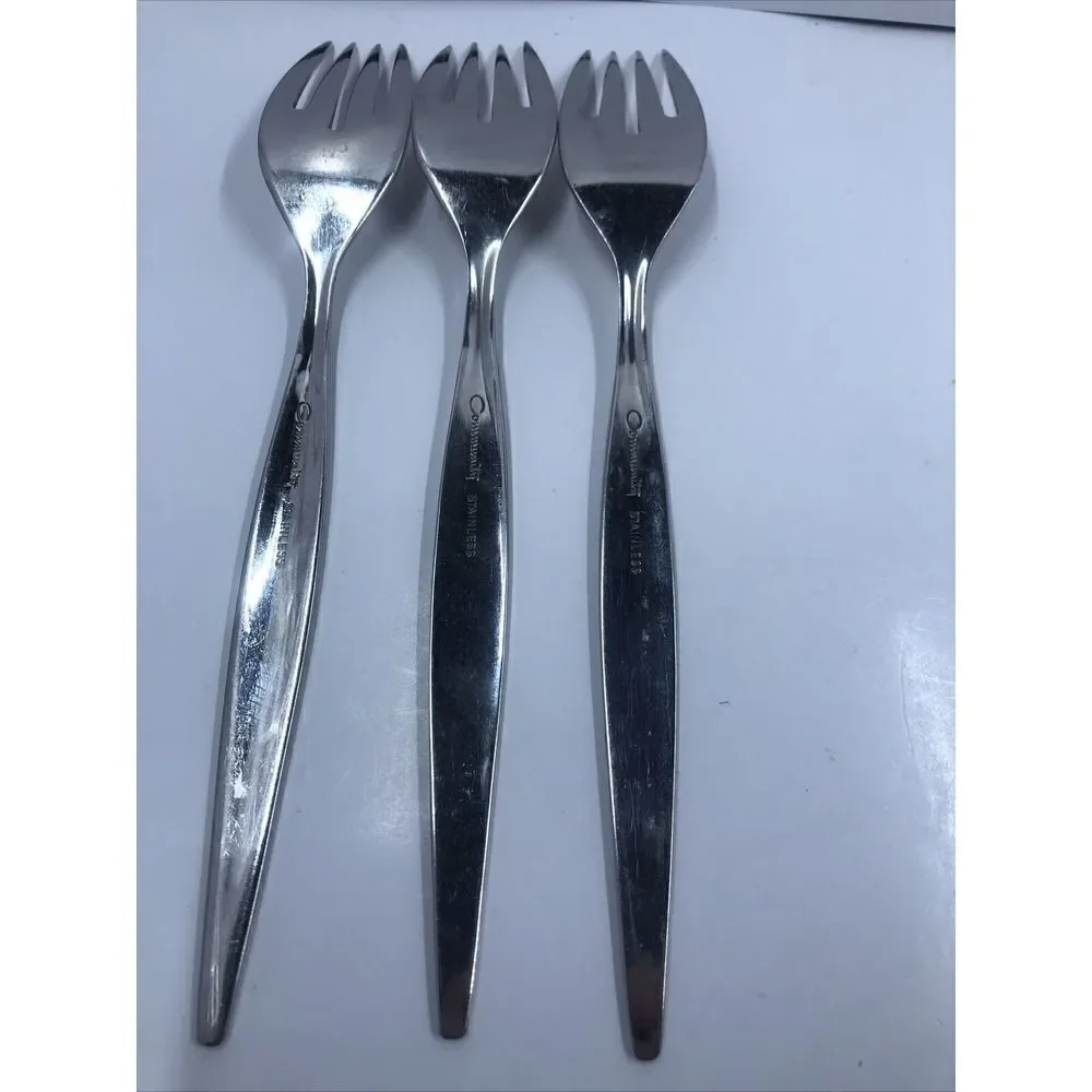 3 pcs Oneida Community Venetia Salad Fork Stainless Steel Burnished Handle. Read